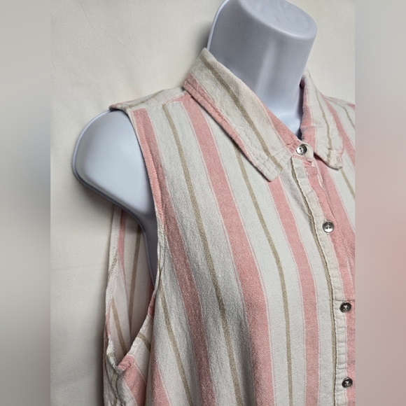 Splendid L Linen Blend Sleeveless Top Button Down Collared Stripes - Picture 2 of 6